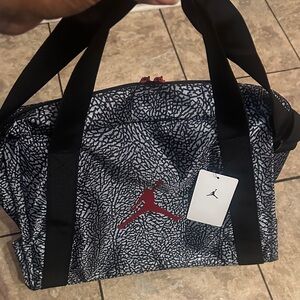 Jordan Black and Gray Patterned Duffel with Red Jumpman